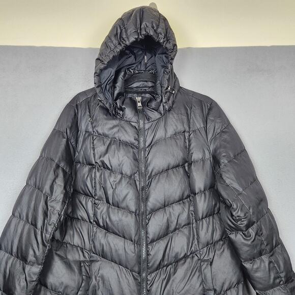 Lands End Puffer Coat Womens Large Black Long Hooded Down Feather Quilted Parka - Picture 5 of 14